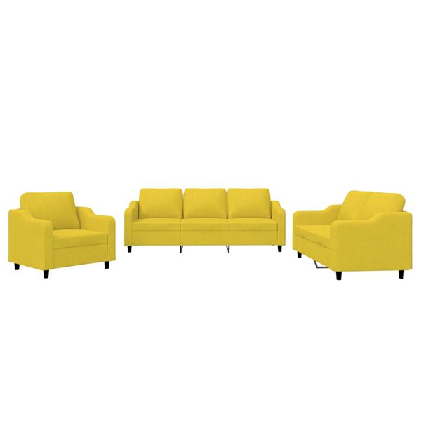 vidaXL 3 pcs conjunto de sof&aacute;s com almofad&otilde;es tecido amarelo-claro