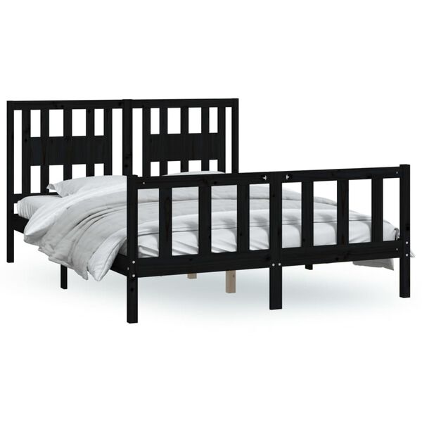 vidaXL Estrutura de cama com cabeceira 140x200 cm pinho maci&ccedil;o preto