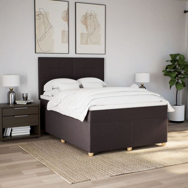 vidaXL Cama com molas/colch&atilde;o 140x190 cm tecido castanho-escuro