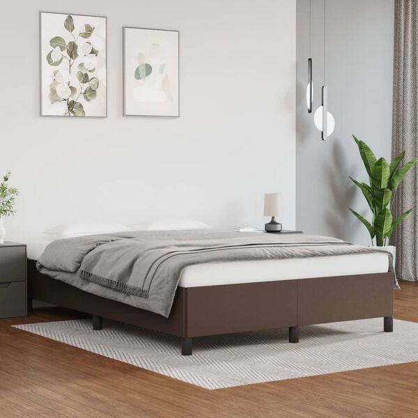 vidaXL Estrutura de cama 140x190 cm couro artificial castanho