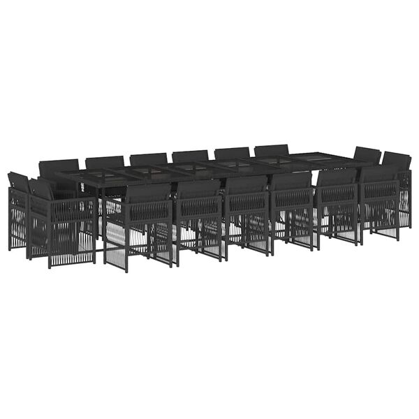 vidaXL 17 pcs conjunto de jantar p/ jardim c/ almofad&otilde;es vime PE preto