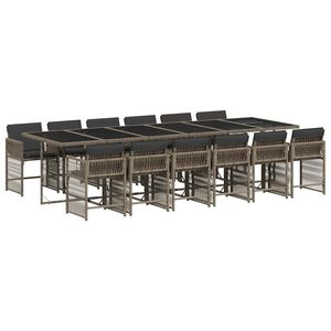 vidaXL 13 pcs conjunto jantar p/ jardim c/ almofad&otilde;es vime PE cinzento