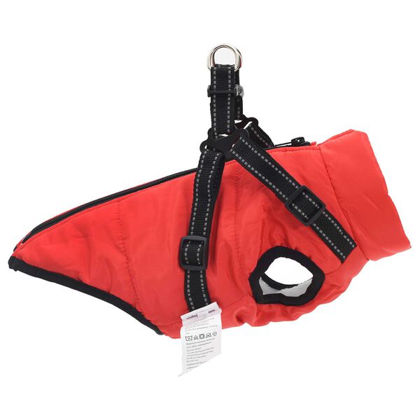 vidaXL Casaco para C&atilde;es com arn&ecirc;s Vermelho L32 Velo e Poli&eacute;ster