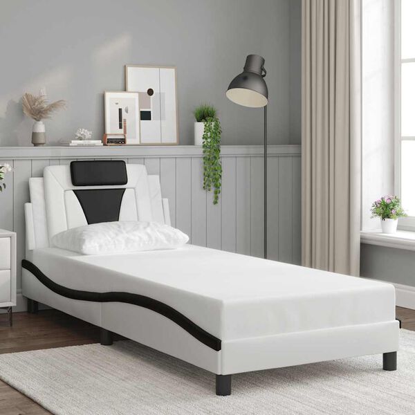 vidaXL Estrutura de cama Viana sem colch&atilde;o couro artificial 80x200 branco/preto