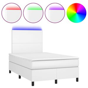 vidaXL Cama box spring c/colch&atilde;o/LED 120x200cm couro artificial branco