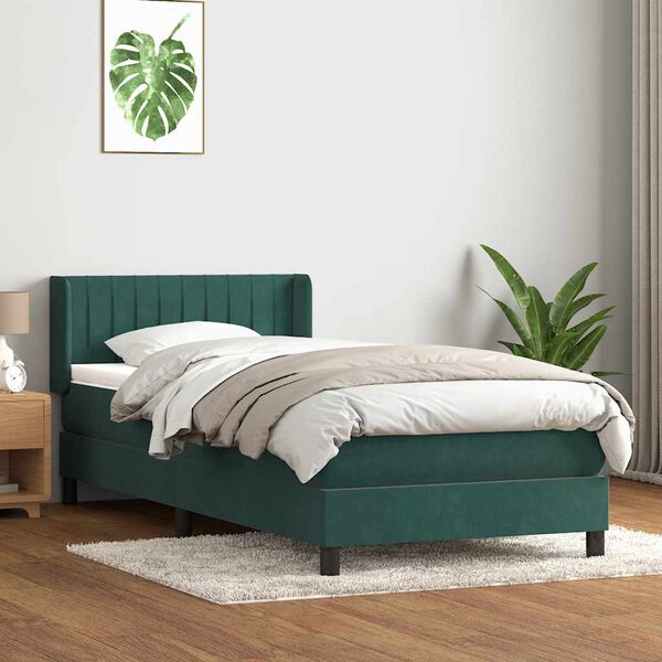 vidaXL Cama com molas/colch&atilde;o 100x210 cm veludo verde-escuro