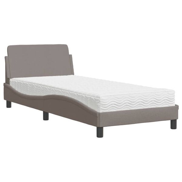 vidaXL Cama com colch&atilde;o Dover 90x200 cm tecido cinzento-acastanhado