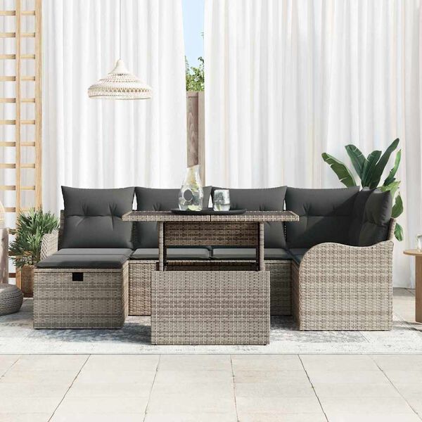 vidaXL Conjunto de Sof&aacute; de Jardim 7 pcs Cinzeto Rattan Sint&eacute;tico