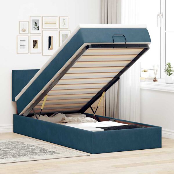 vidaXL Estrutura cama otomana colch&atilde;o 80x200 cm veludo azul escuro
