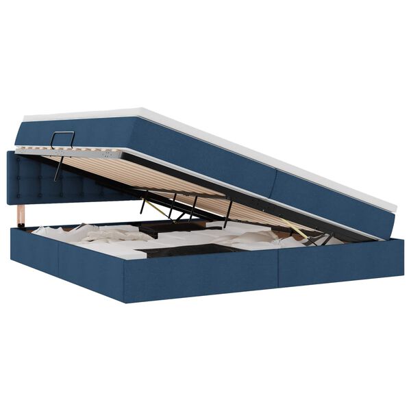 vidaXL Cama com arruma&ccedil;&atilde;o e LED com colch&atilde;o Azul 200 x 200 cm tecido