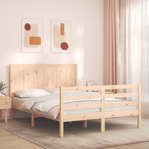 vidaXL Estrutura de cama com cabeceira 140x200 cm madeira maci&ccedil;a