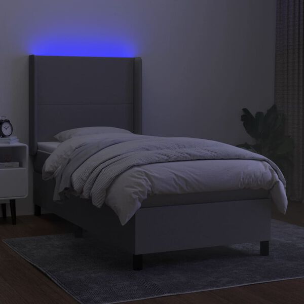 vidaXL Cama box spring c/ colch&atilde;o e LED 90x200 cm tecido cinza-claro
