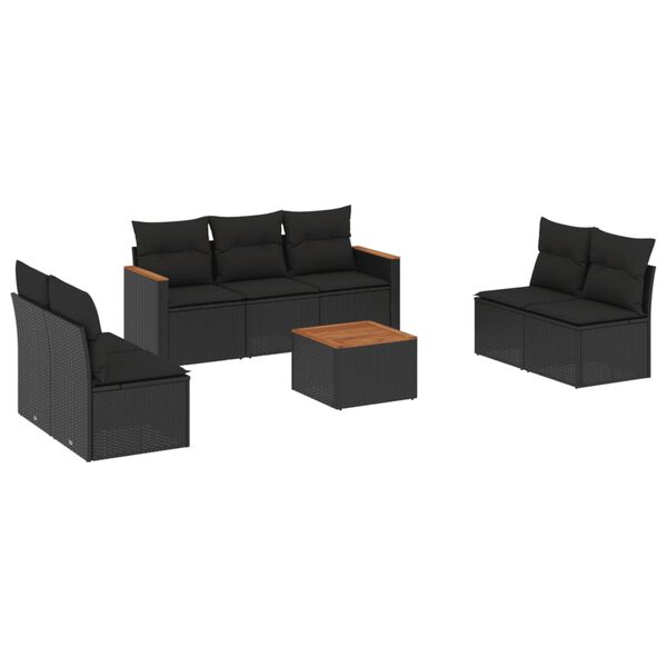 vidaXL 8 pcs conjunto sof&aacute;s de jardim com almofad&otilde;es vime PE preto