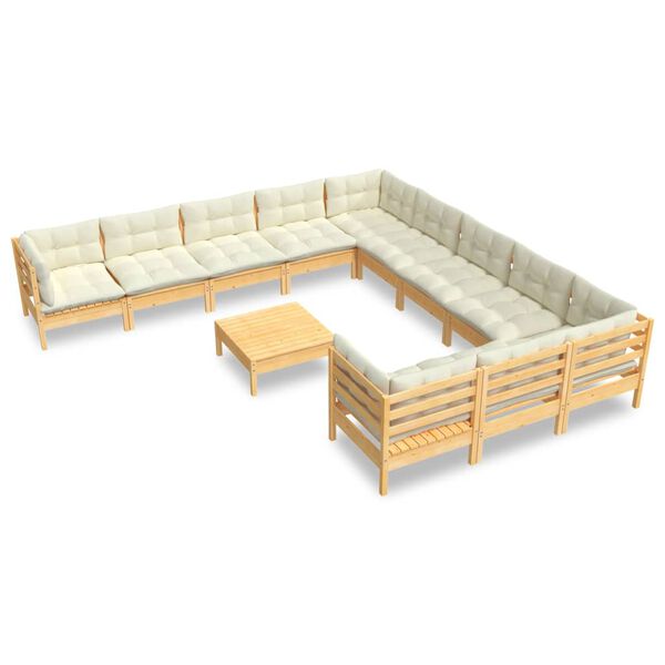 vidaXL 12 pcs conjunto lounge de jardim c/ almofad&otilde;es cor creme pinho