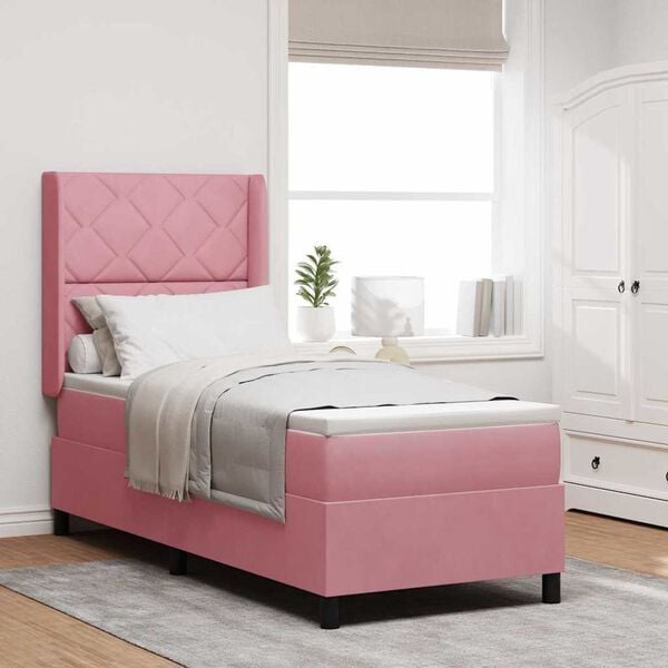 vidaXL Cama Box com colch&atilde;o com cabeceira Rosa 80 x 200 cm Veludo