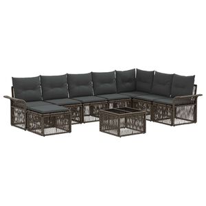 vidaXL Conjunto de Sof&aacute; de Jardim 9 pcs Cinzento vime PE