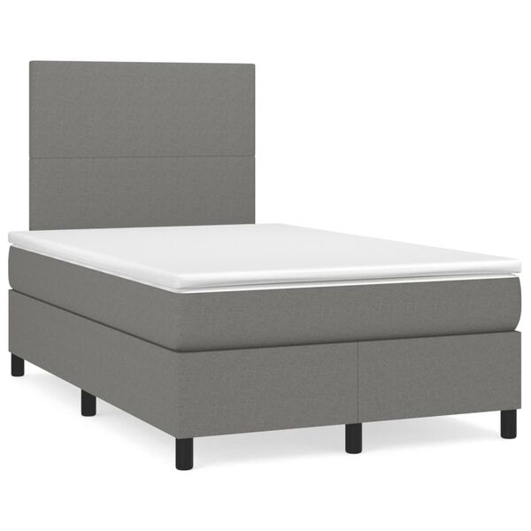 vidaXL Cama boxspring com colch&atilde;o 120x190 cm tecido cinzento-escuro
