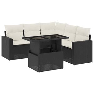 vidaXL 6 pcs conjunto sof&aacute;s de jardim c/ almofad&otilde;es vime PE preto