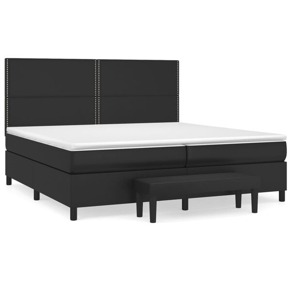 vidaXL Cama com molas/colch&atilde;o 200x200 cm couro artificial preto