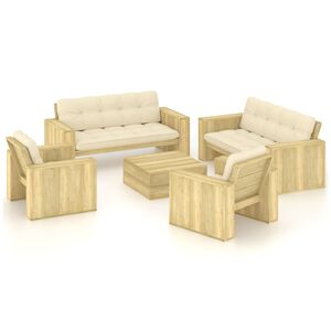 vidaXL 5 pcs conjunto lounge de jardim com almofad&otilde;es pinho impregnado