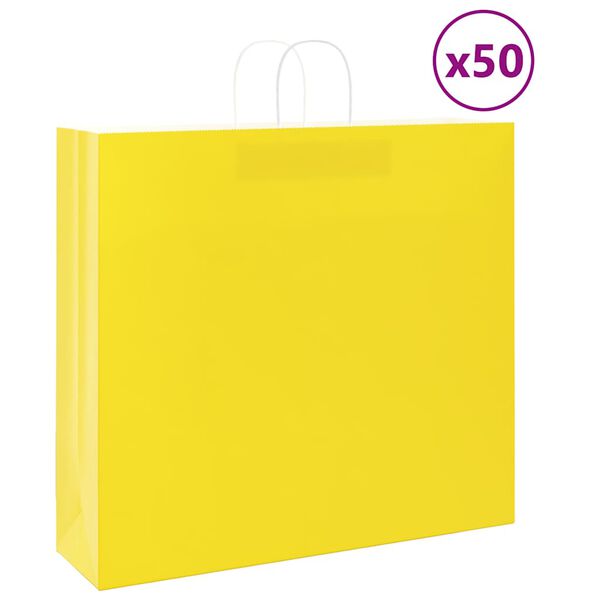 vidaXL Sacos de papel 50 unid com al&ccedil;as amarelo 54x15x49 cm