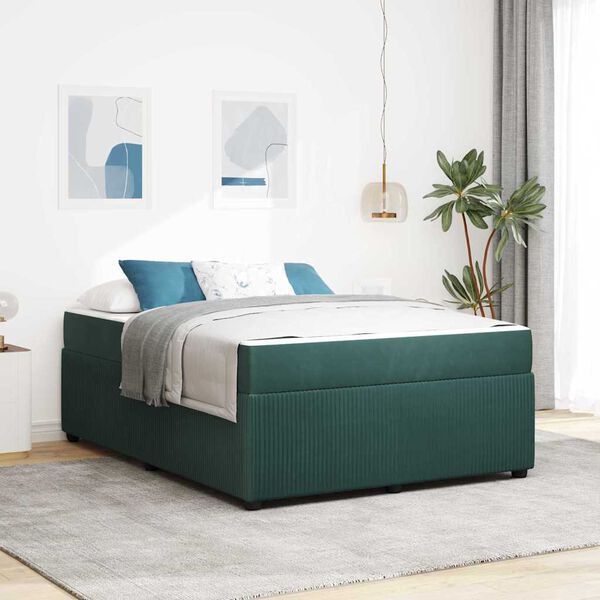 vidaXL Estrutura da Cama com colch&atilde;o Verde Escuro 160 x 200 cm tecido