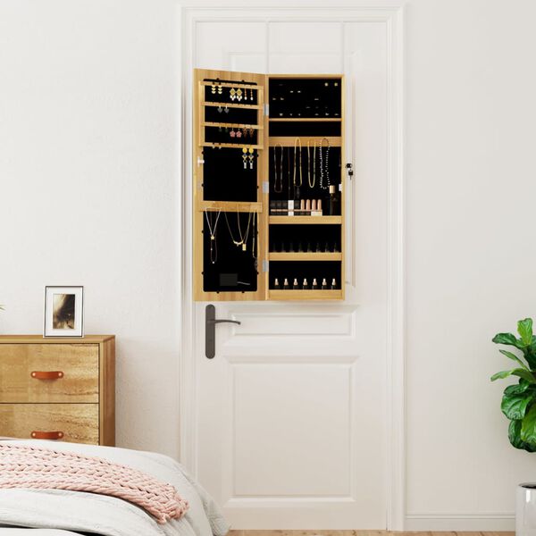 vidaXL Móvel para joias de parede espelhado com luzes LED