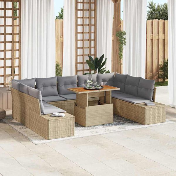 vidaXL Conjunto de Sof&aacute; de Jardim 10 pcs Bege Rattan Sint&eacute;tico
