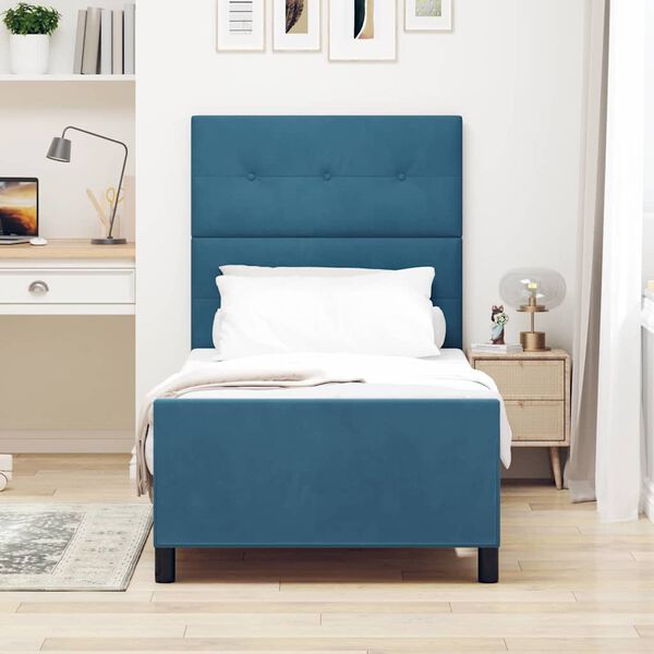vidaXL Cama Box com cabeceira Azul Escuro 90 x 200 cm Veludo