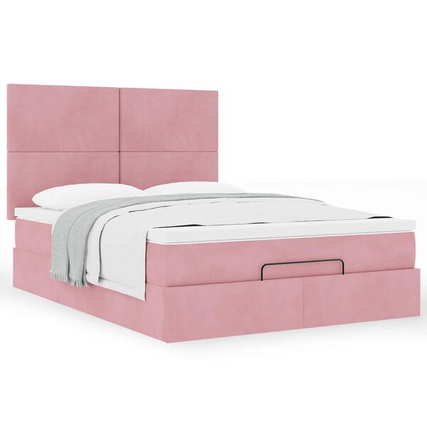vidaXL Estrutura de cama otomana com colchões 140x200 cm veludo rosa