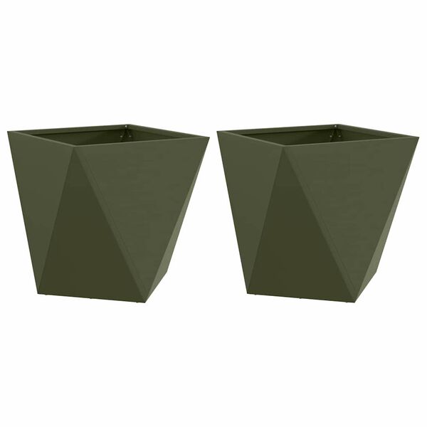 vidaXL Floreira 2 pcs Verde Oliva 50 x 50 x 50 cm A&ccedil;o