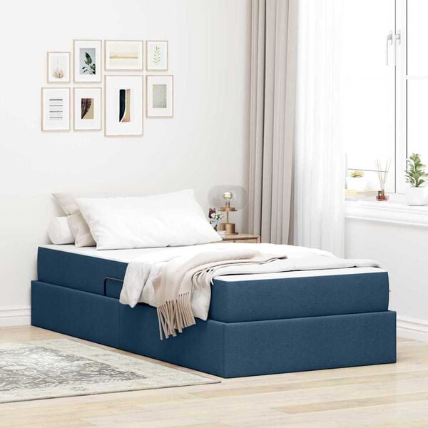 vidaXL Cama com arruma&ccedil;&atilde;o e colch&atilde;o Azul 90 x 200 cm Poli&eacute;ster
