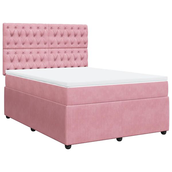 vidaXL Cama com molas/colch&atilde;o 140x200 cm veludo rosa