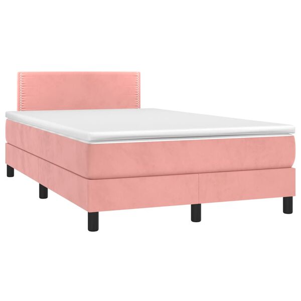vidaXL Cama box spring c/ colch&atilde;o/LED 120x200 cm veludo rosa