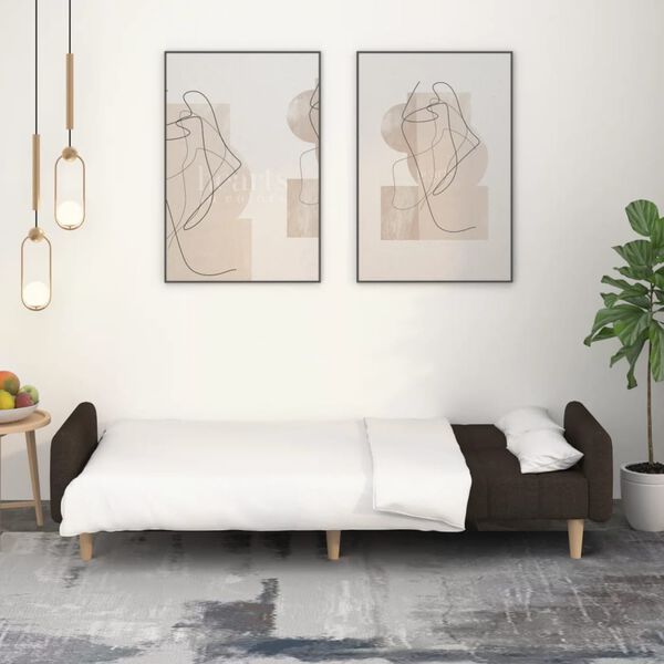 vidaXL Sof&aacute;-cama de 2 lugares tecido castanho-escuro