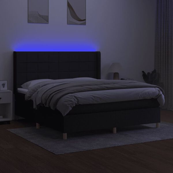 vidaXL Cama box spring c/ colch&atilde;o e LED 180x200 cm tecido preto