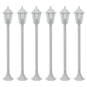 vidaXL Candeeiros de p&eacute; para jardim 6 pcs E27 110 cm alum&iacute;nio branco