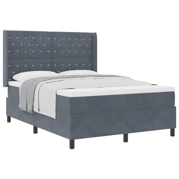 vidaXL Cama Box com colch&atilde;o Cinza Escuro 160 x 200 cm Veludo