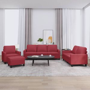 vidaXL 4 pcs conjunto sof&aacute;s c/ almofad&otilde;es couro artif. vermelho tinto