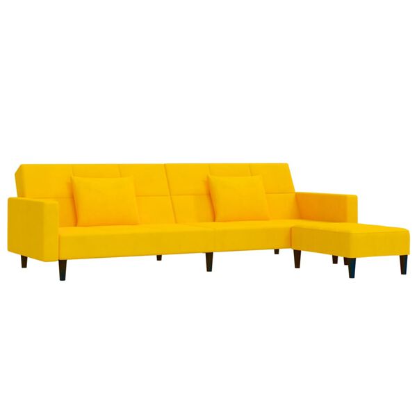 vidaXL Sof&aacute;-cama 2 lug. c/ 2 almofadas e apoio de p&eacute;s veludo amarelo
