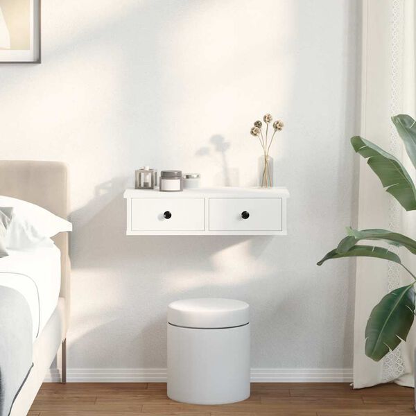 vidaXL Prateleira parede c/ gavetas 60x28x15 cm deriv. madeira branco