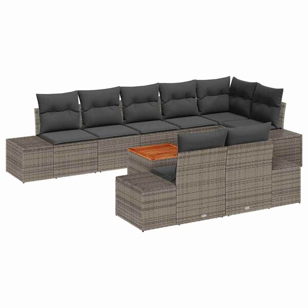 vidaXL Conjunto de Sof&aacute; de Jardim 9 pcs Cinzeto Rattan Sint&eacute;tico