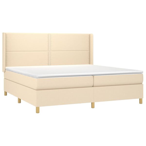 vidaXL Cama com molas/colch&atilde;o 200x200 cm tecido cor creme