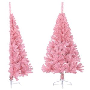vidaXL Meia &aacute;rvore de Natal artificial com suporte 120 cm PVC rosa