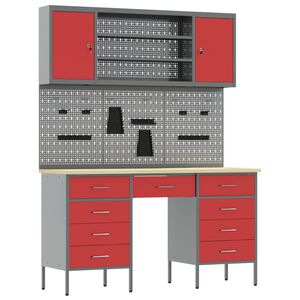 vidaXL Arm&aacute;rio de Trabalho com gaveta 7 unid. Vermelho e Cinza