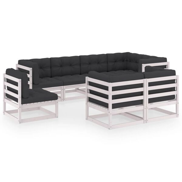 vidaXL 8 pcs conjunto lounge de jardim c/ almofad&otilde;es pinho maci&ccedil;o