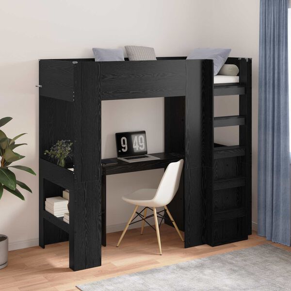 vidaXL Estrutura de Cama Loft com Mesa Carvalho Preto 75 x 190 cm
