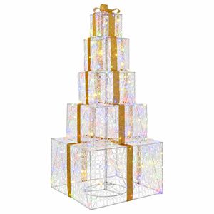 vidaXL Torre de caixas de presentes de Natal LED 250 LED Multicolorido
