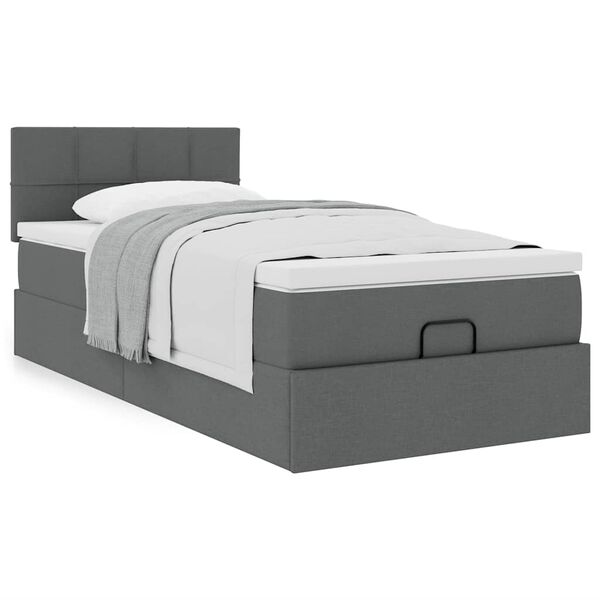 vidaXL Cama otomana com colch&atilde;o 90x200 cm tecido cinzento escuro