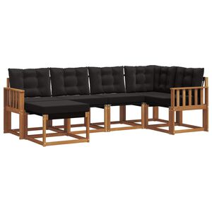 vidaXL Conjunto de Sof&aacute;s para Exterior 6 unid. Natural e Preto
